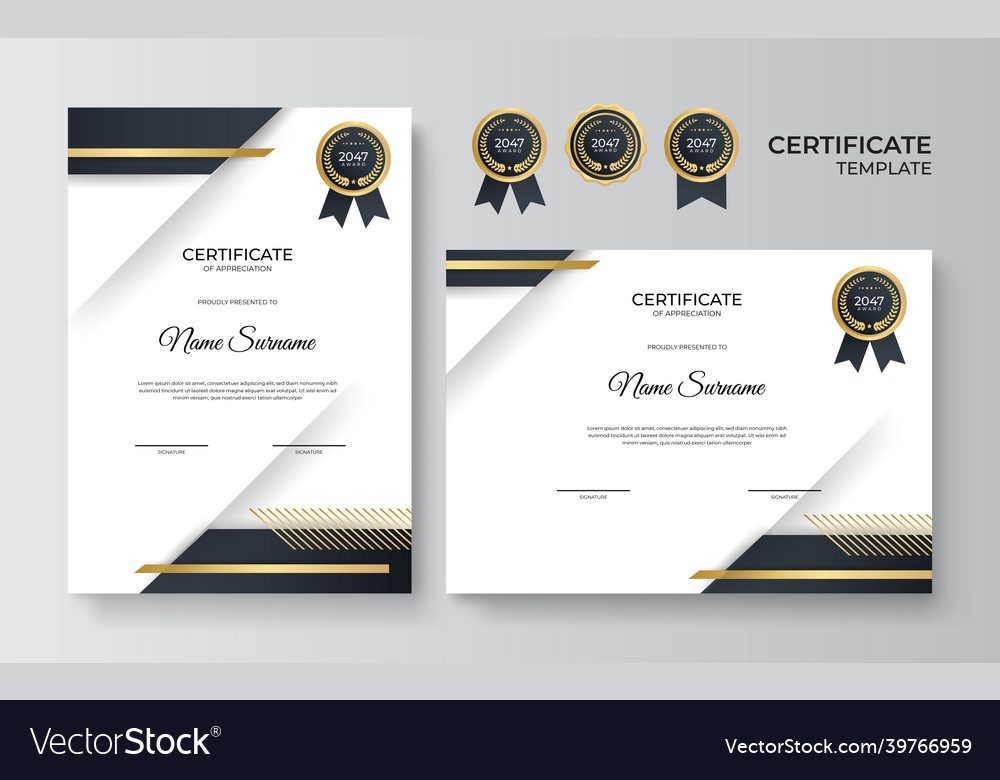 Modern black and gold certificate template Vector Image