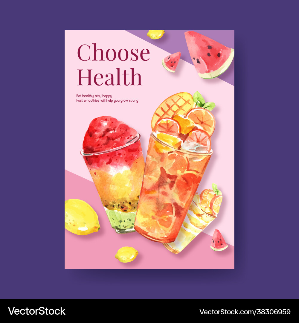 Poster template with fruits smoothies concept Vector Image
