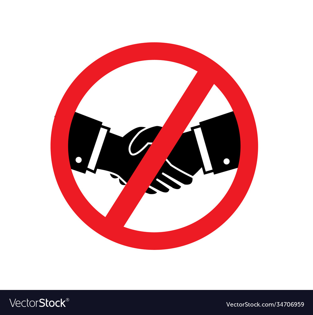 Round red sign prohibition handshake Royalty Free Vector