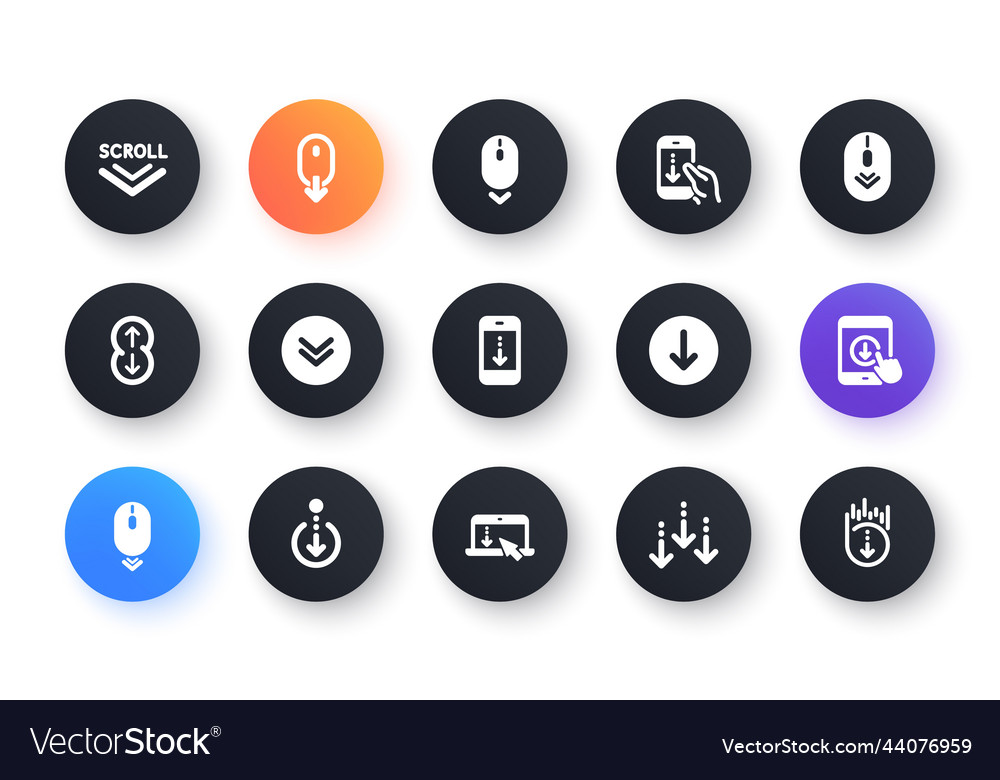 Scroll down icons scrolling mouse landing page Vector Image