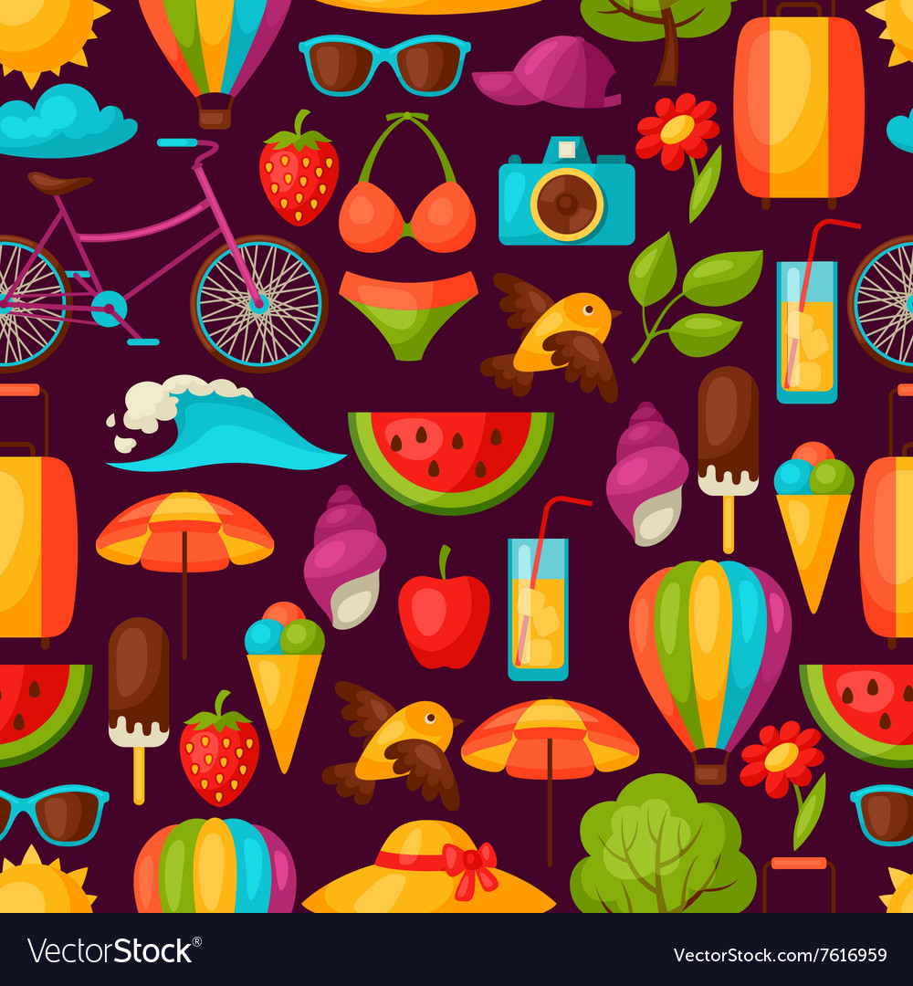 Seamless pattern with stylized summer objects