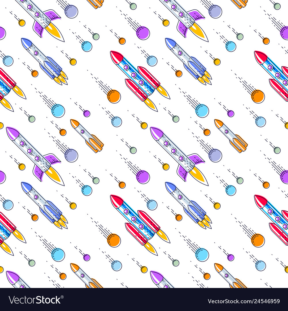 Seamless space background with rockets and comets