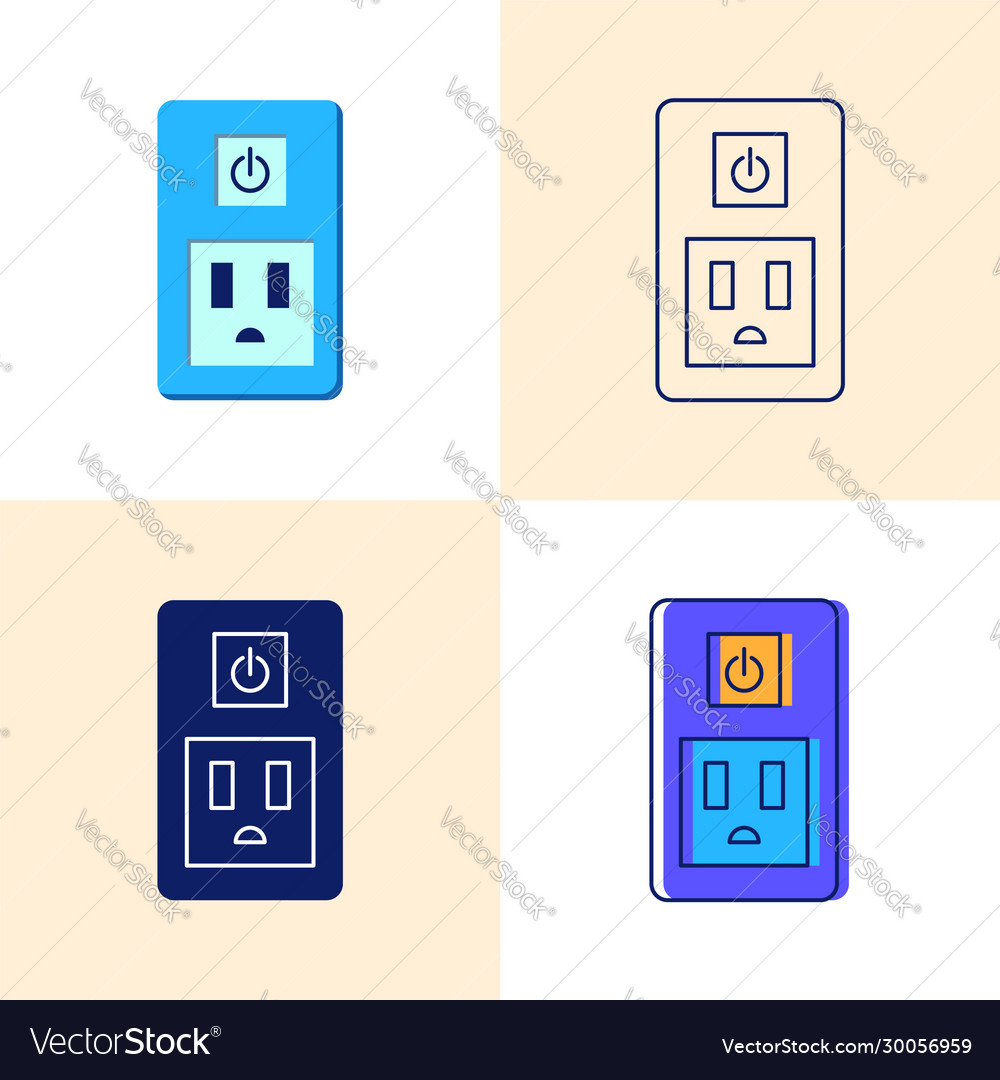 Smart socket icon set in flat and line styles vector image Smart socket icon set in flat and line styles