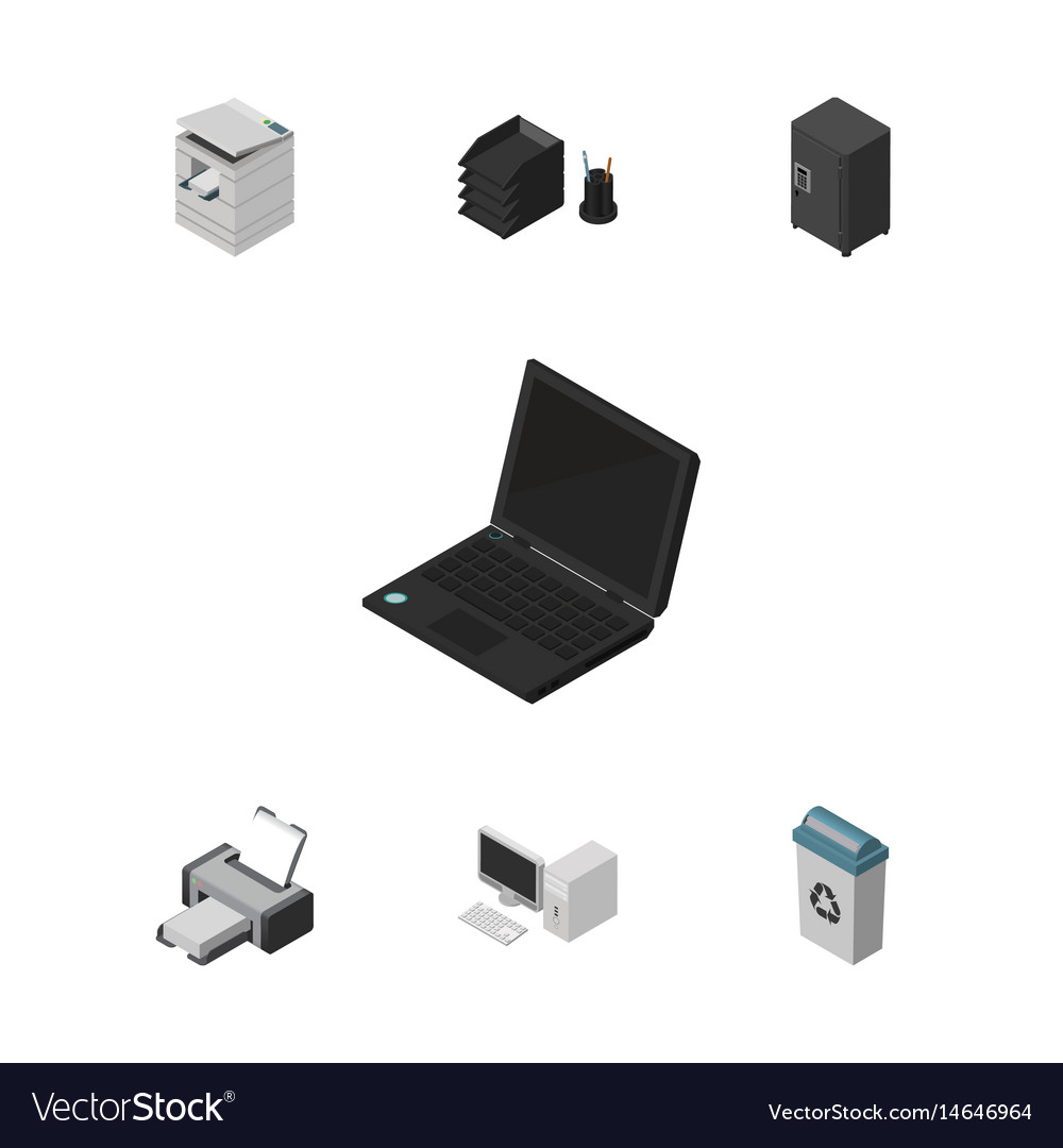 Isometric Office Set Of Strongbox Desk File Rack Vector Image