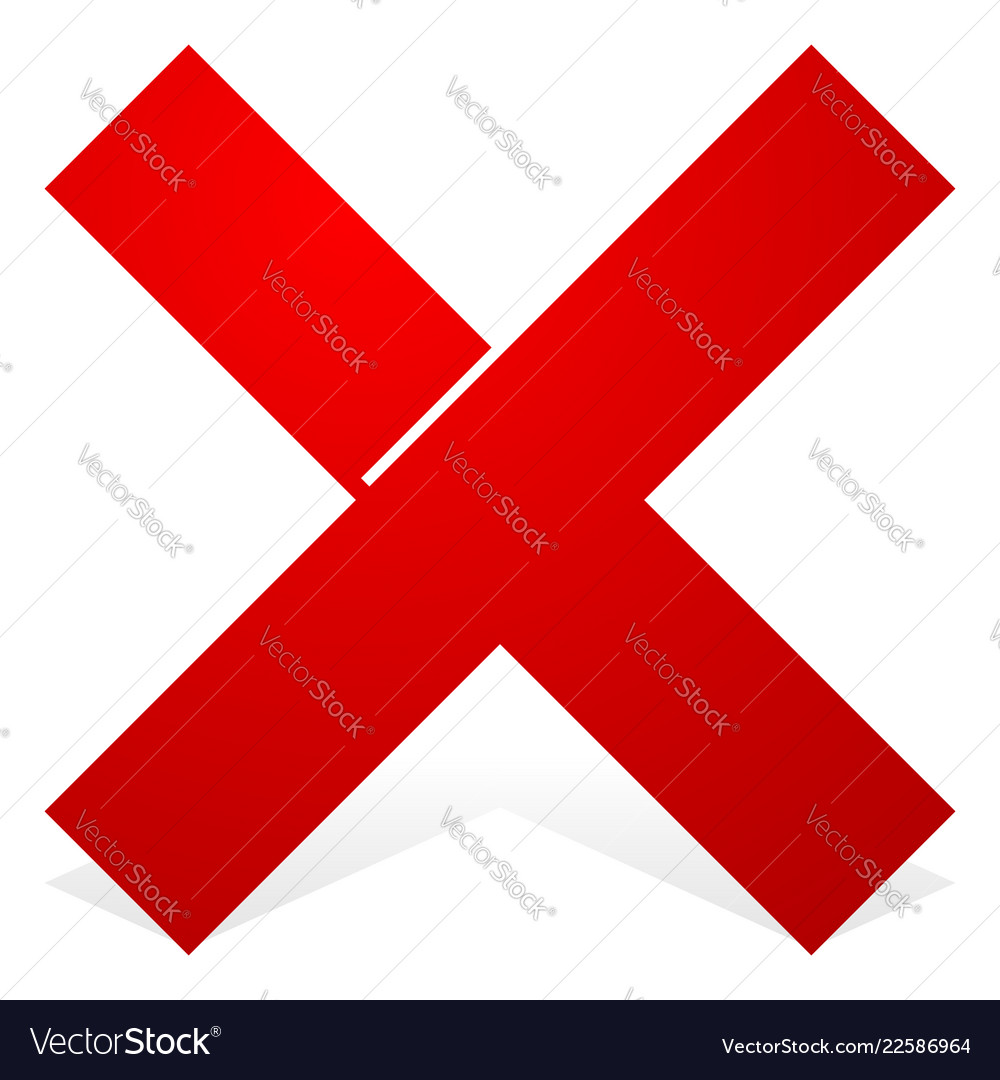 Red x shape with snick and shadow isolated