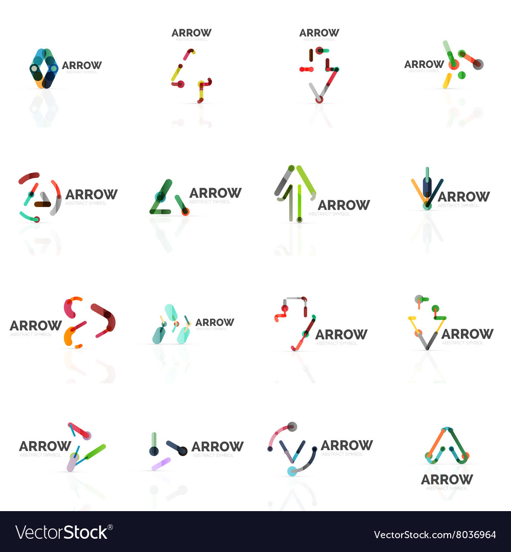 Set of linear arrow abstract logos connected