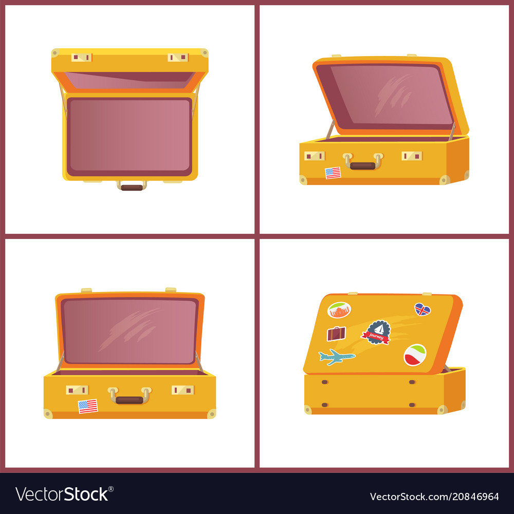 Set of retro suitcases top side front view memory