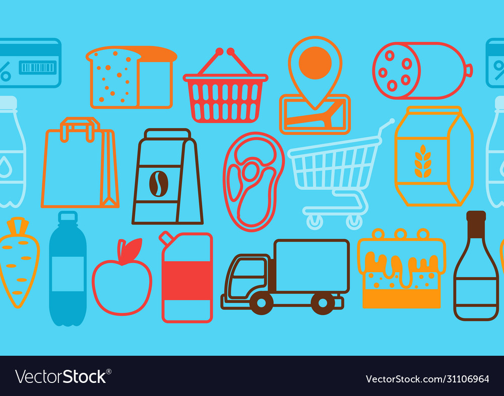 Supermarket seamless pattern with food icons vector image Supermarket seamless pattern with food icons