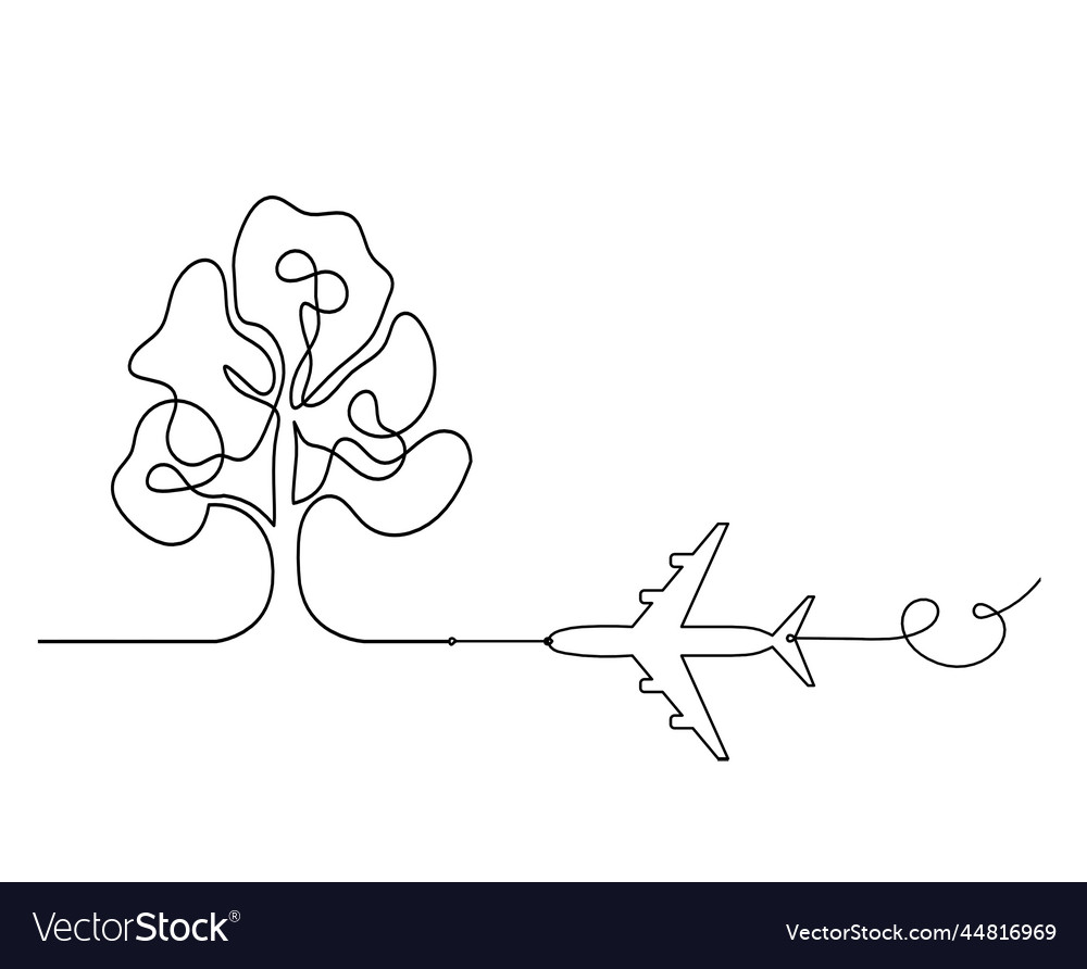 Abstract tree with plane as line drawing vector image Abstract tree with plane as line drawing
