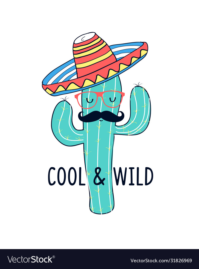 Cactus print design with slogan vector image Cactus print design with slogan