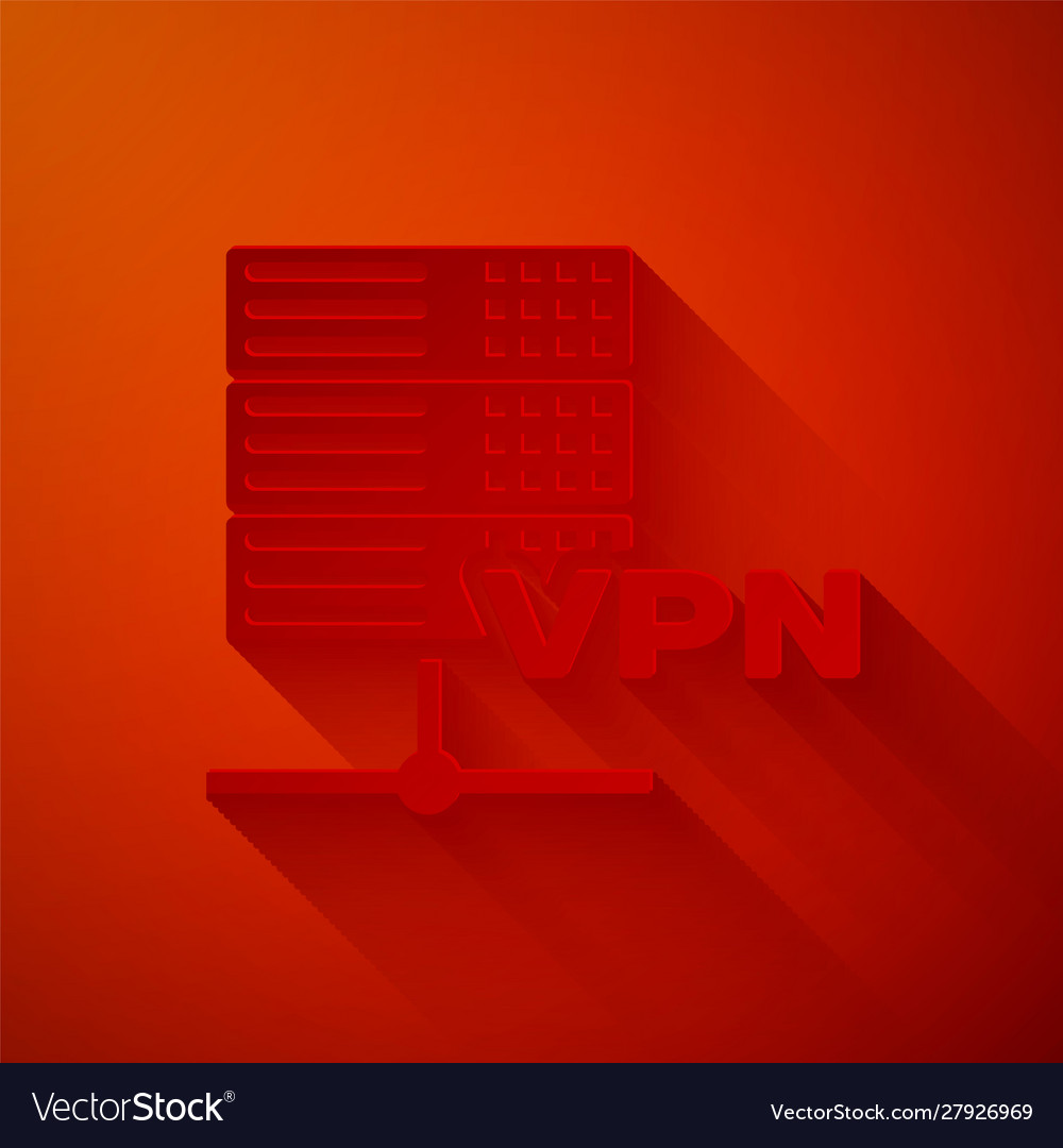 Paper cut server vpn icon isolated on red vector image Paper cut server vpn icon isolated on red