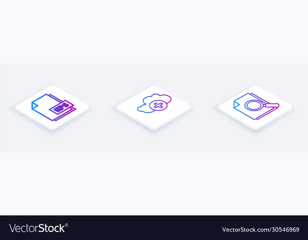Set isometric line eps file document add cloud