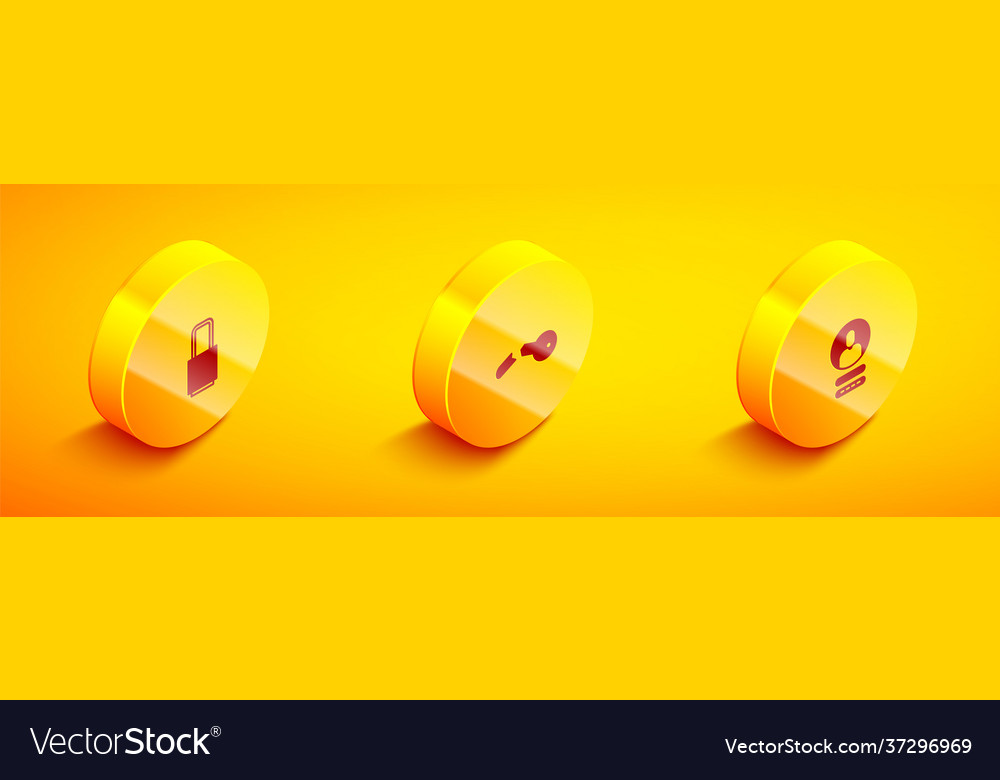 Set isometric lock broken key and create account vector image Set isometric lock broken key and create account