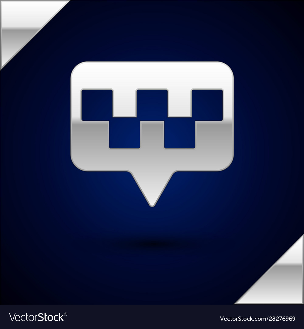 Silver map pointer with taxi icon isolated on dark vector image Silver map pointer with taxi icon isolated on dark