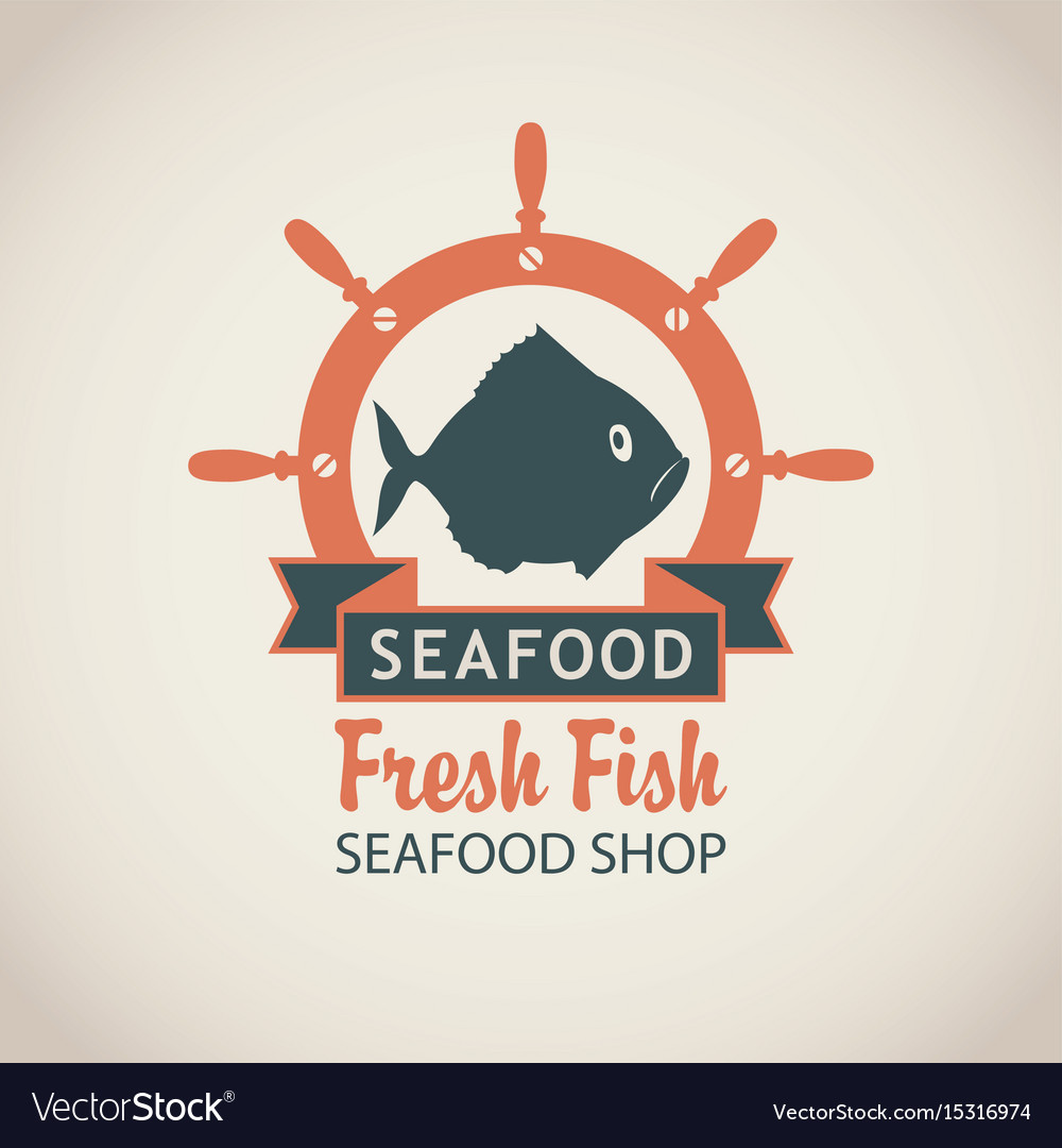 Banner For Seafood Shop With Fish And A Ship Helm Vector Image