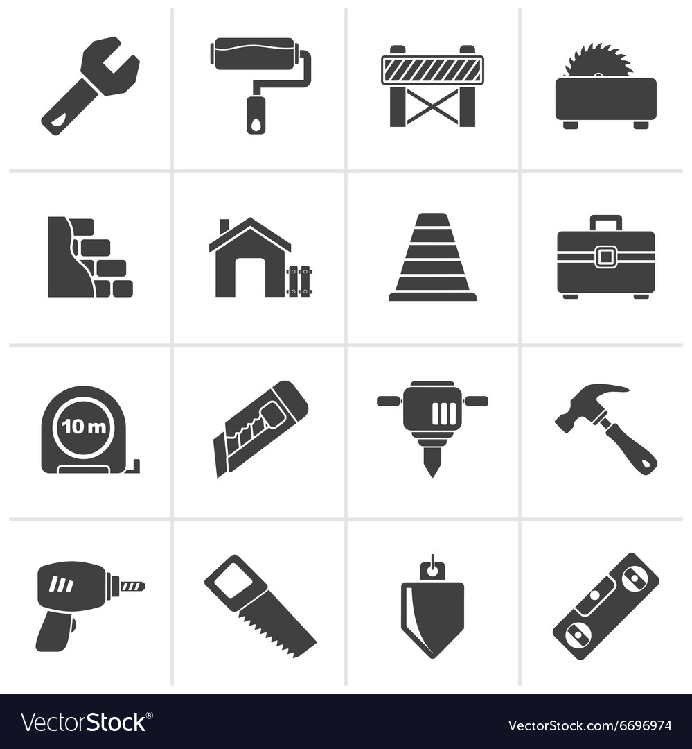 Black building and construction icons