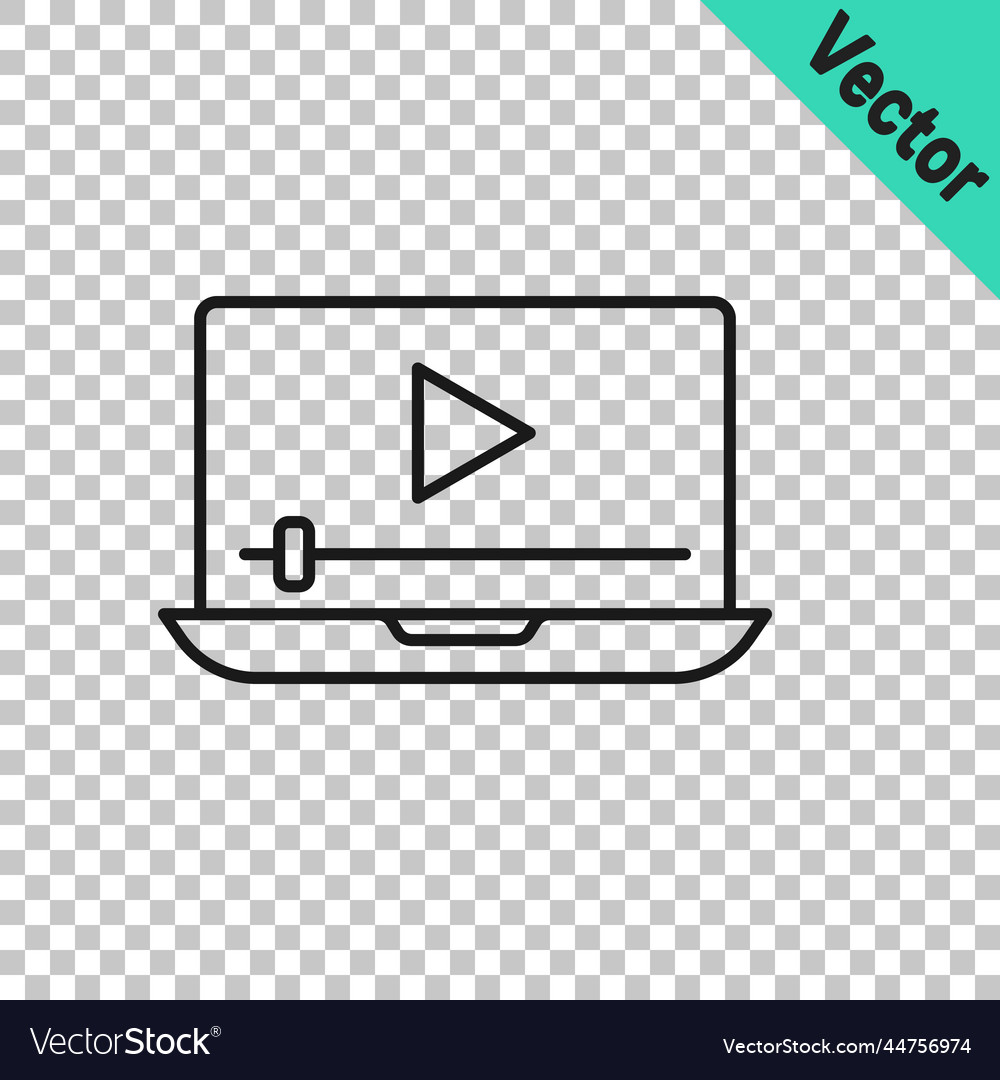 Black line online play video icon isolated