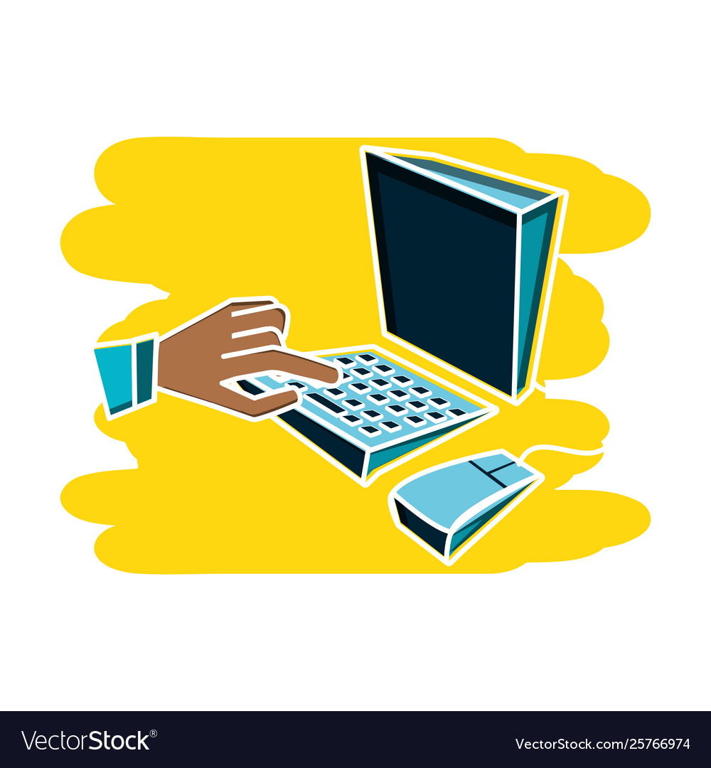 Desktop computer with hand isolated icon