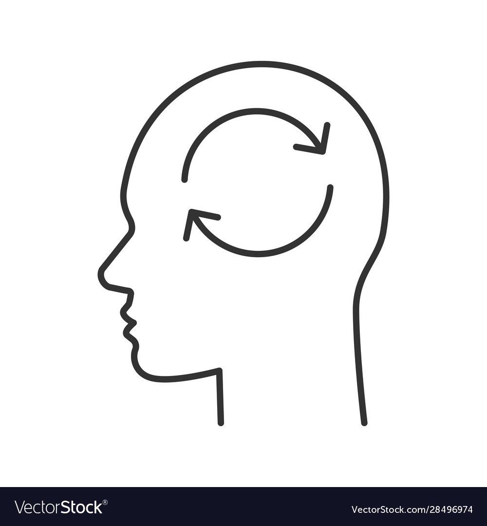 Human head with refresh sign inside linear icon