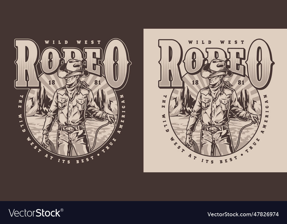 Man cowboy vintage sticker monochrome Royalty Free Vector