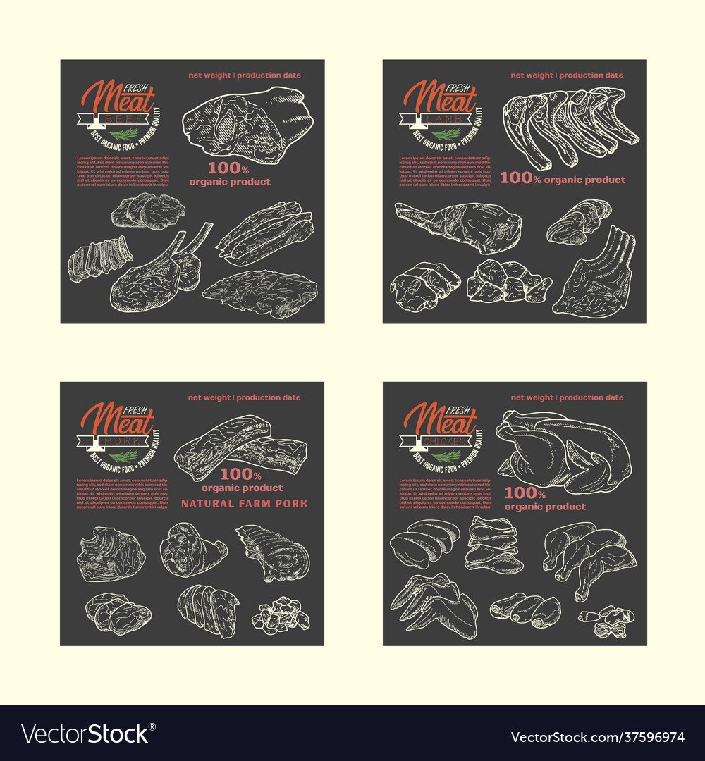 Raw meat in template frame Royalty Free Vector Image