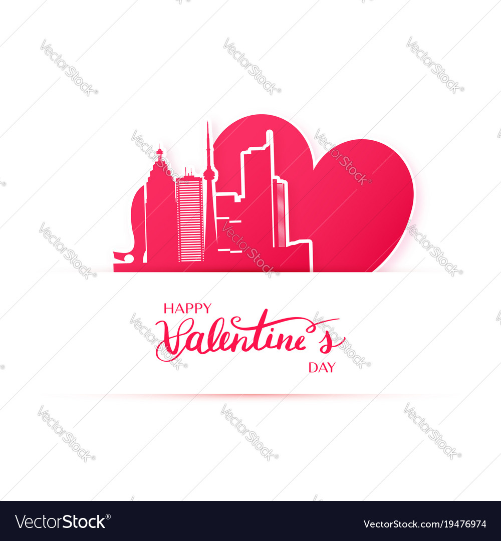 Red heart and silhouette of toronto city paper