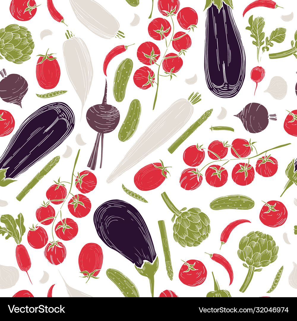 Seamless pattern with hand drawn vegetables Vector Image
