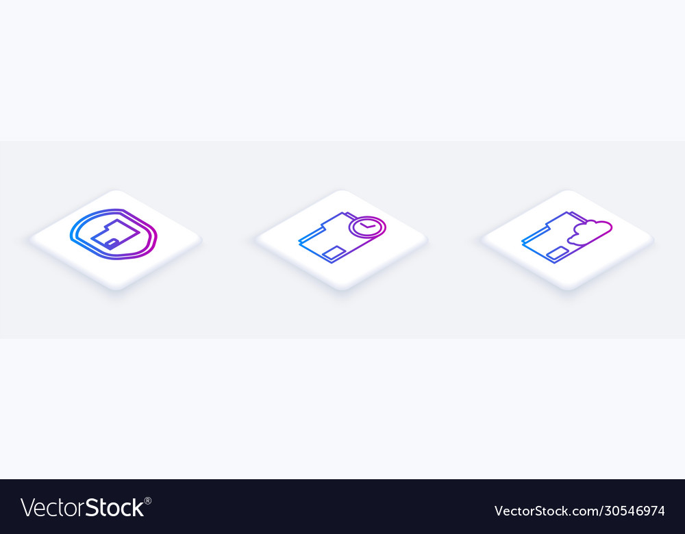 Set isometric line document folder protection vector image Set isometric line document folder protection