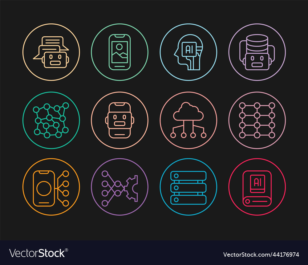 Set line artificial intelligence ai neural vector image Set line artificial intelligence ai neural