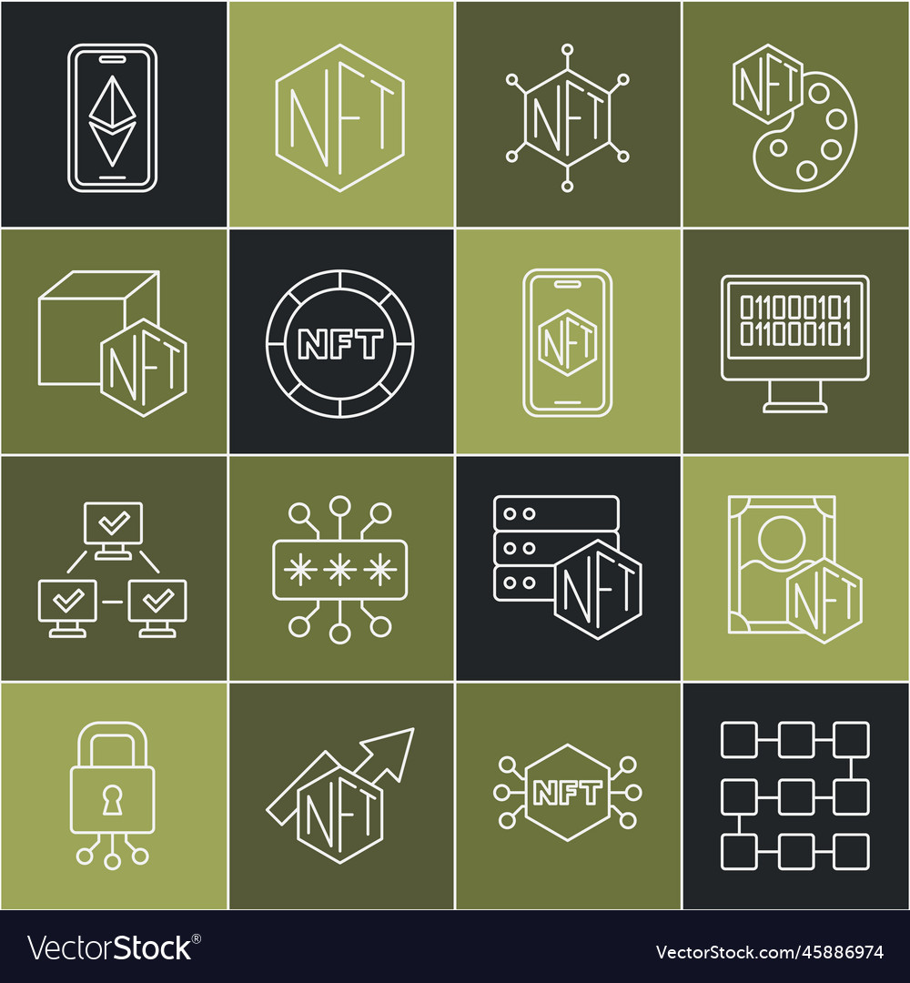 Set line nft blockchain technology digital crypto