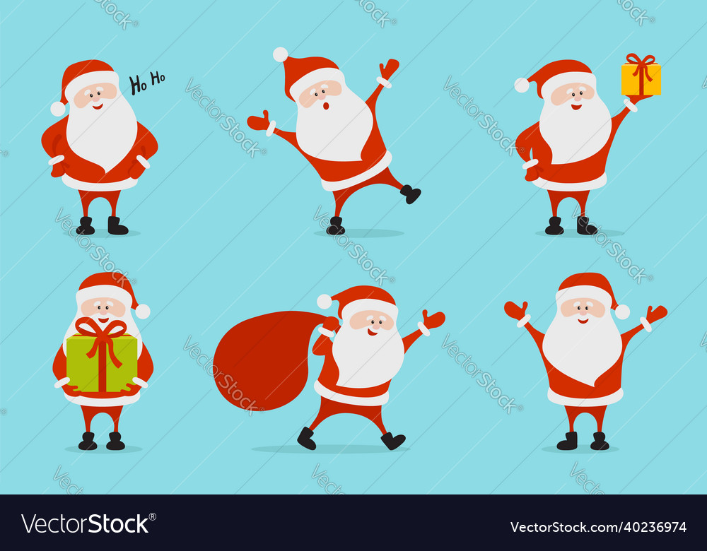 Set of cartoon funny happy santa claus character