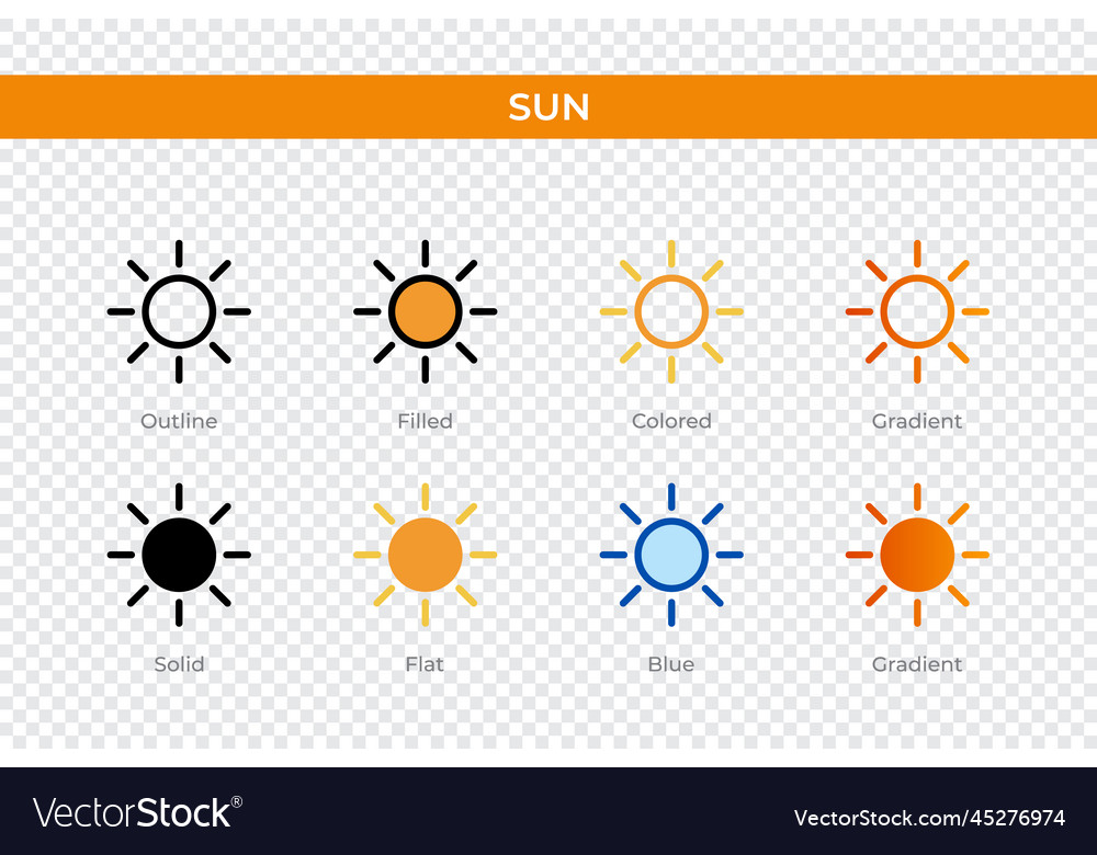 Sun icon in different style icons designed