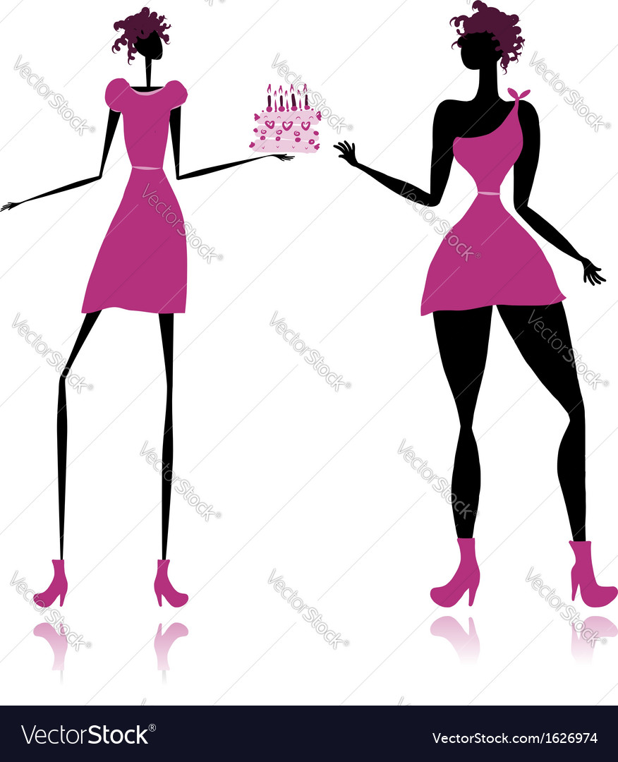 Thick and slim lady with cake for your design Vector Image