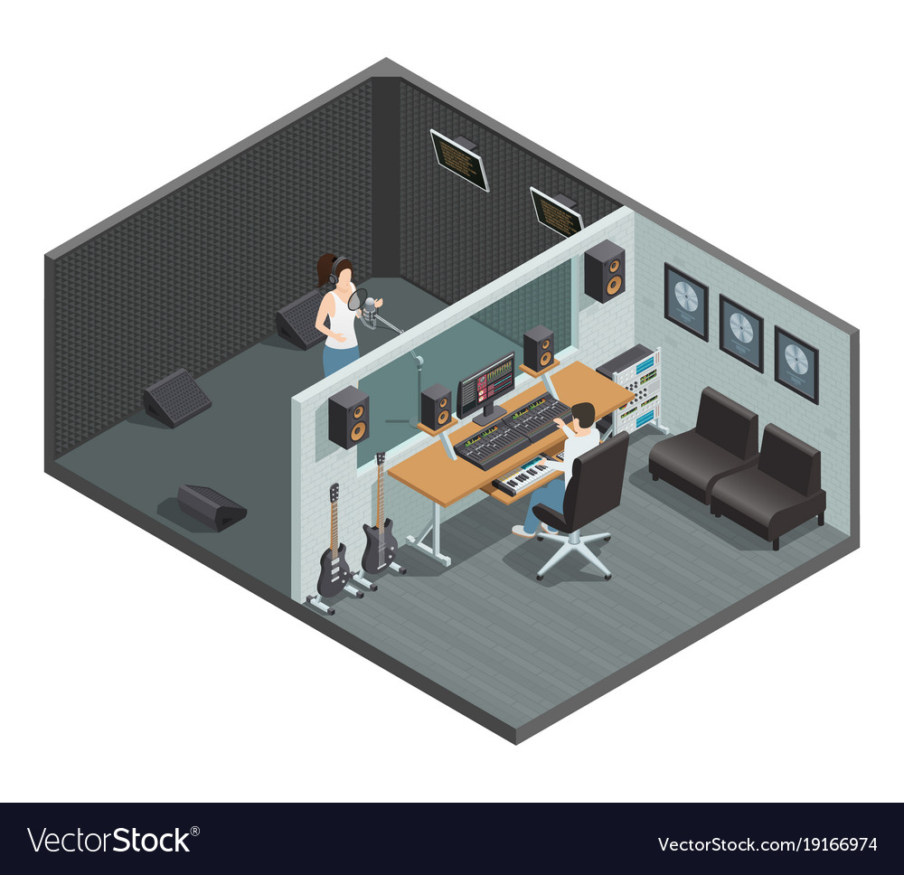 Vocal recording isometric composition Royalty Free Vector