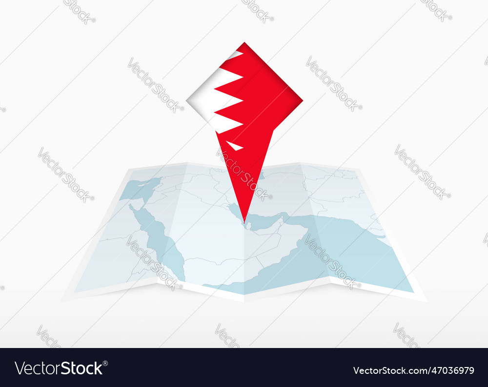 Bahrain is depicted on a folded paper map vector image Bahrain is depicted on a folded paper map