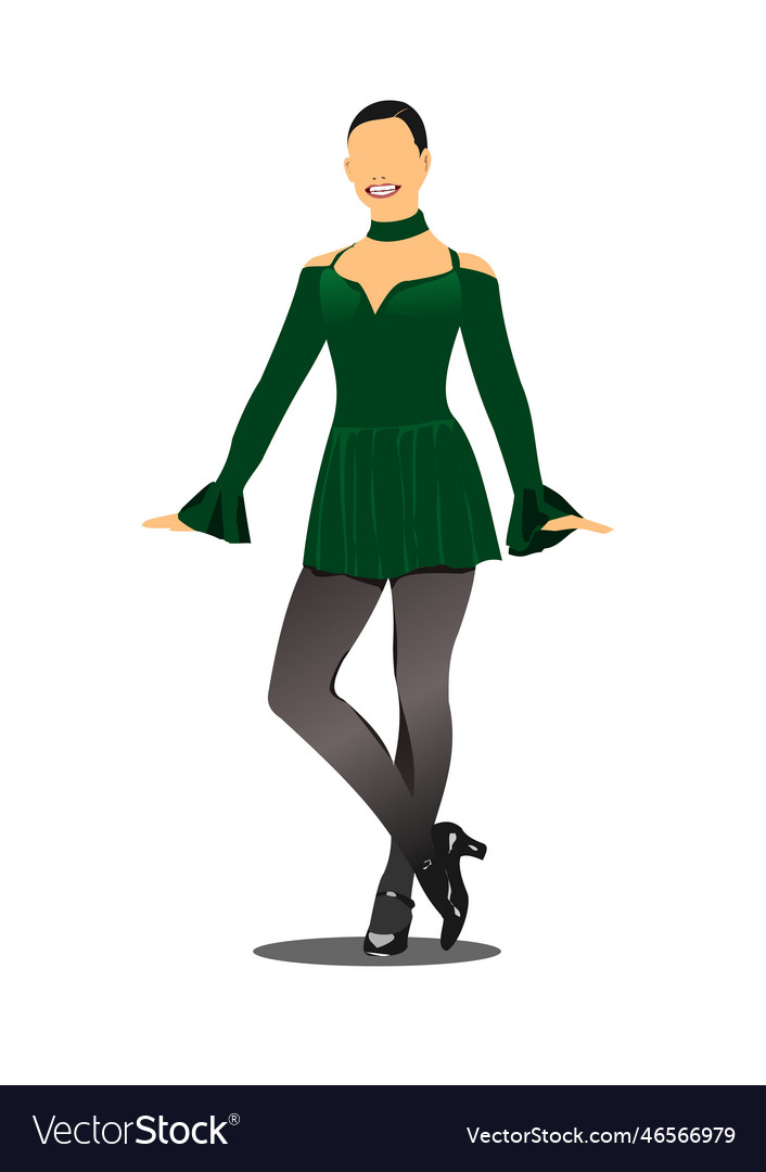 Beautiful woman in green dress for irish dance