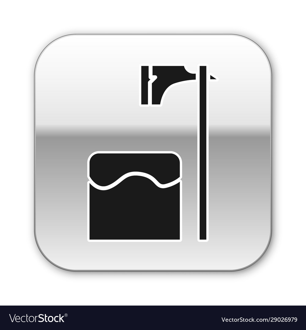 Black executioner axe in tree block icon isolated vector image Black executioner axe in tree block icon isolated