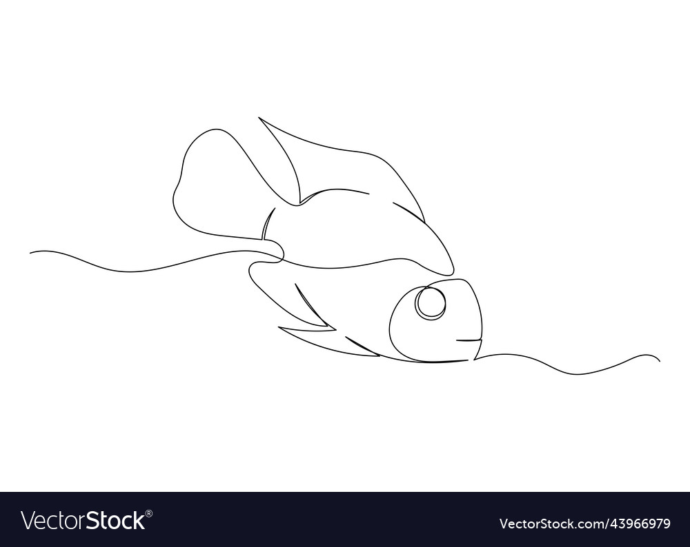 Continuous line drawing of fish with the ocean Vector Image