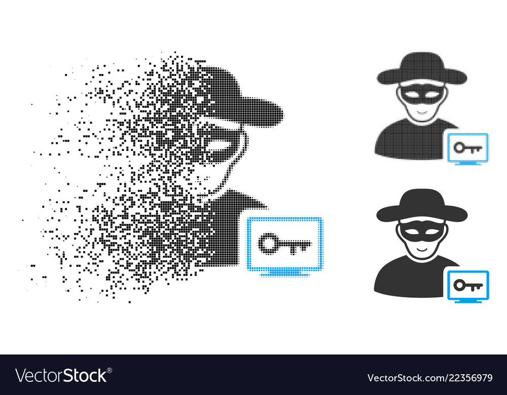 Dissipated pixel halftone computer hacker icon vector image Dissipated pixel halftone computer hacker icon