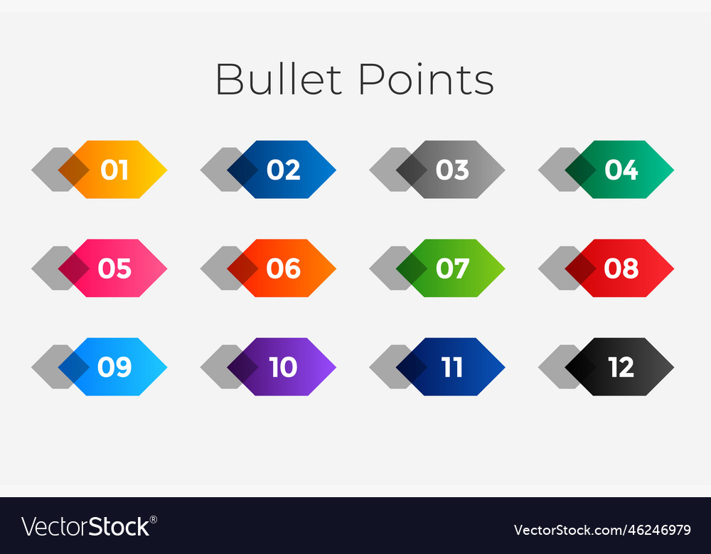 Geometric number bullet points from one to twelve