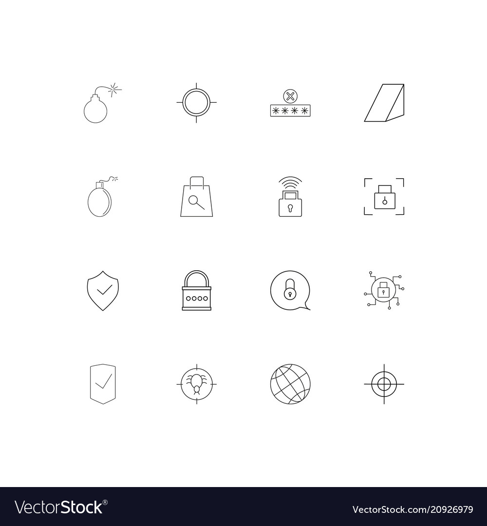 Internet security linear thin icons set outlined