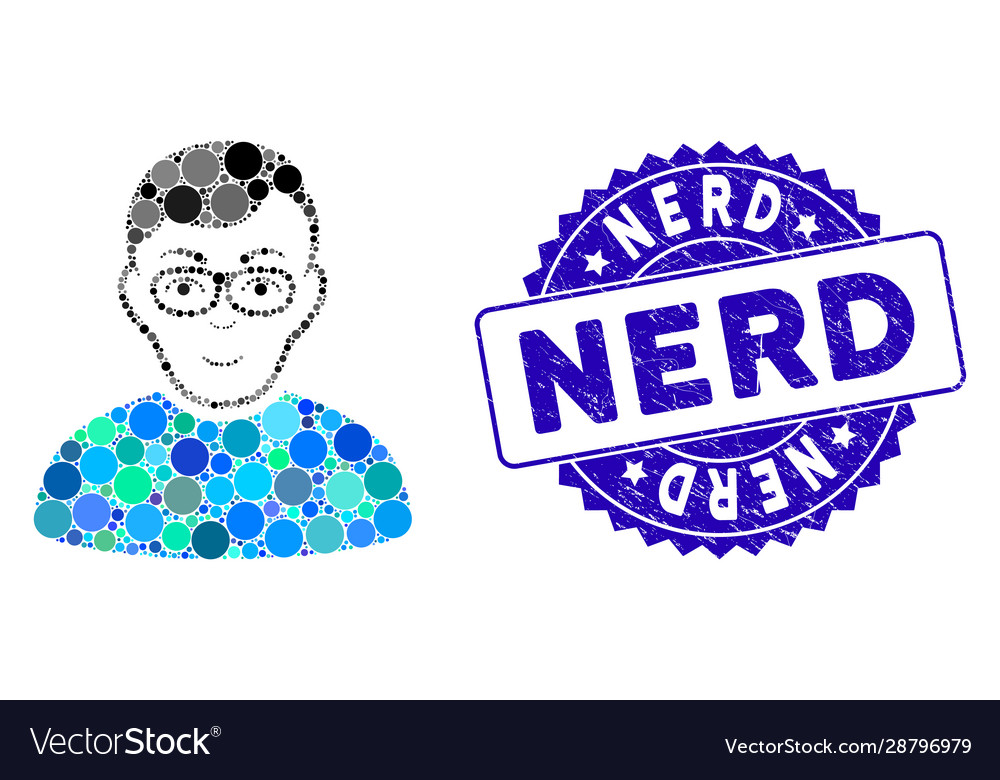 Mosaic nerd man icon with grunge stamp