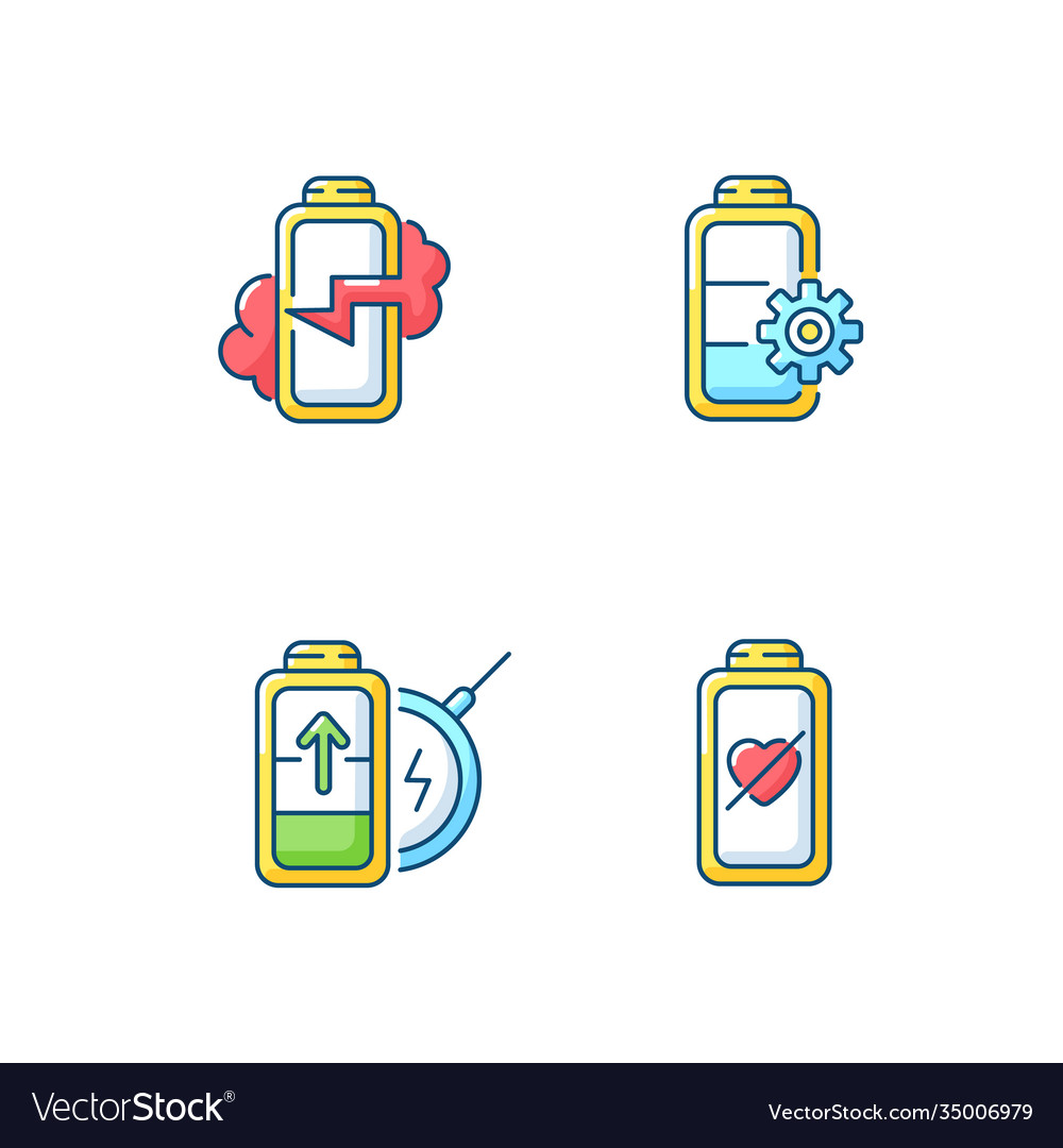 Proper battery usage rgb color icons set Vector Image Proper battery usage rgb color icons set