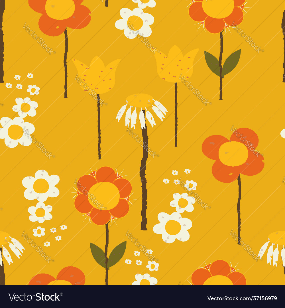 Retro multi flowers seamless repeat pattern