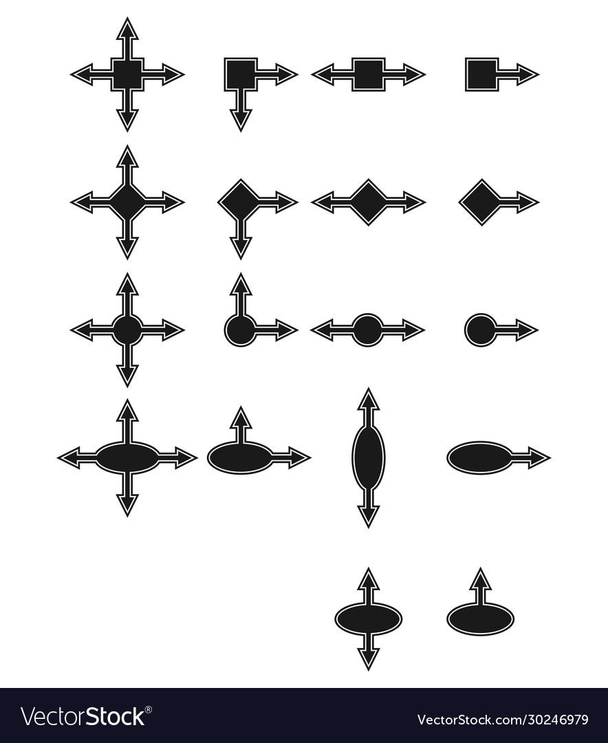 Set geometric shapes with arrows in different vector image Set geometric shapes with arrows in different