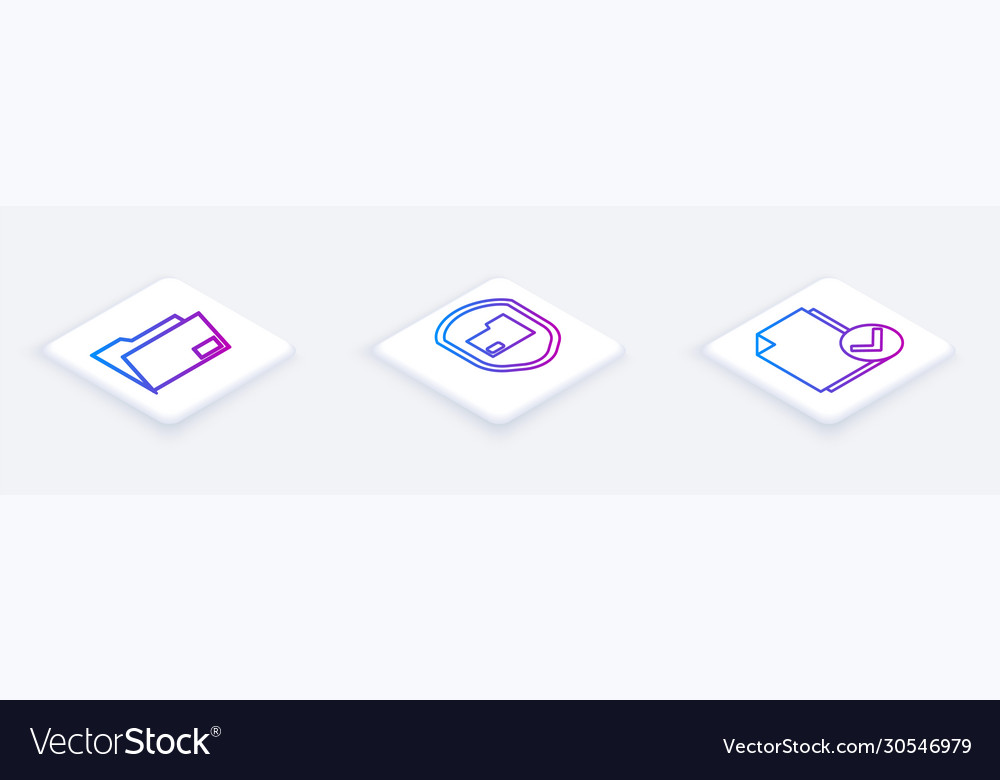 Set isometric line document folder