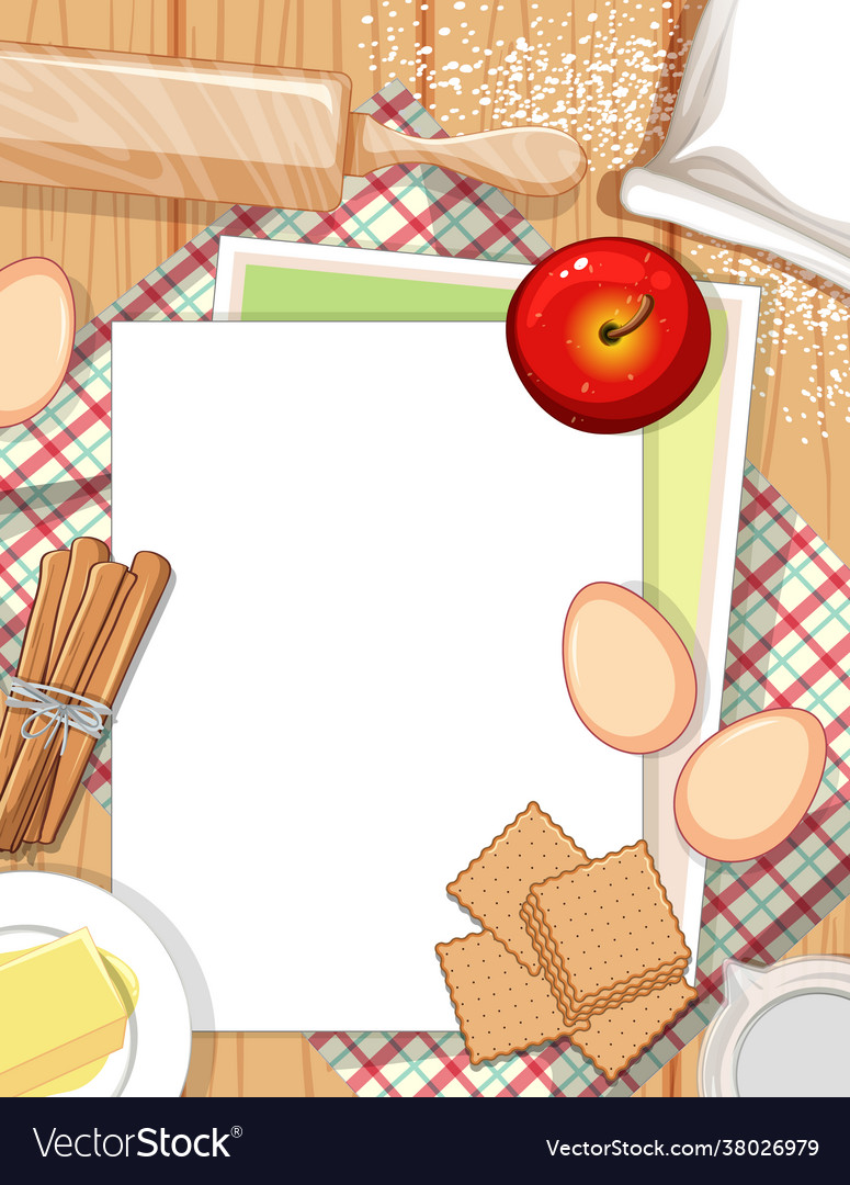 Top view empty paper on table with bakery vector image Top view empty paper on table with bakery