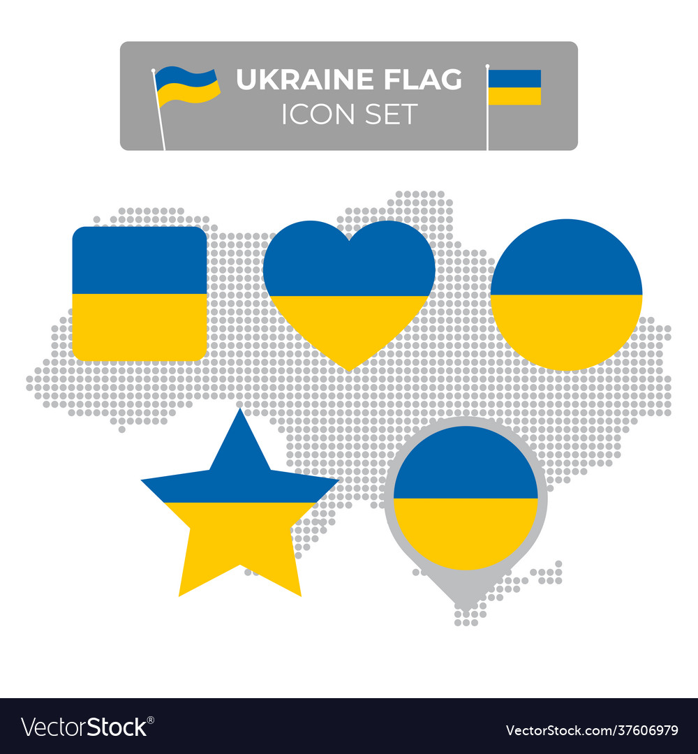 Ukraine flag icons set in shape square