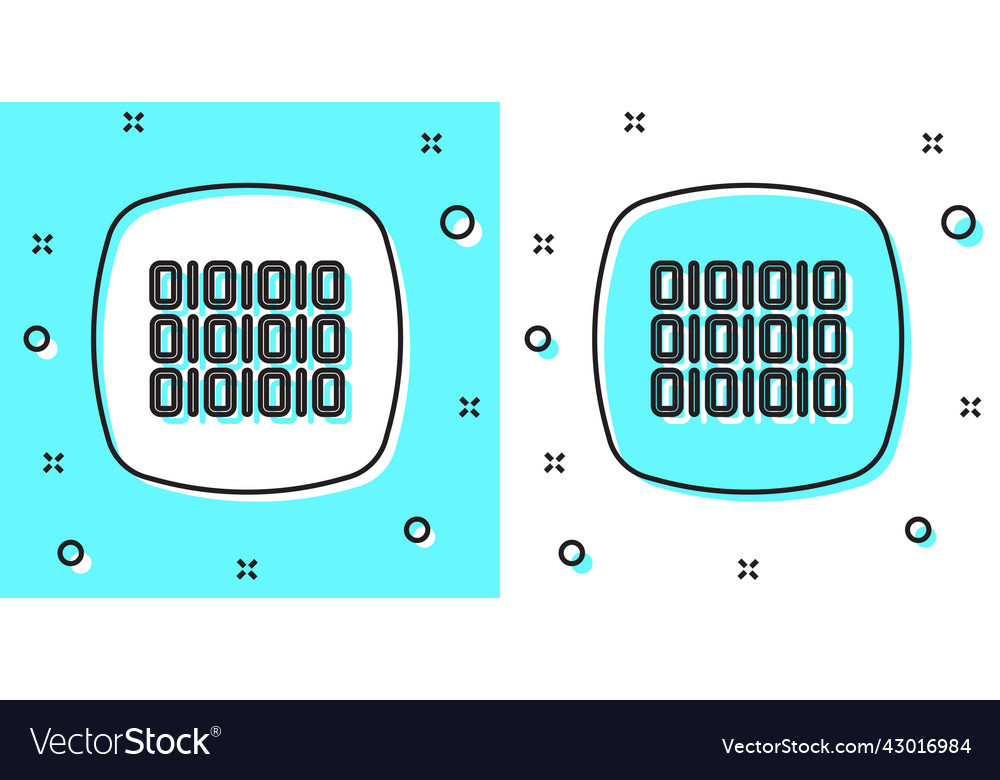 Black line binary code icon isolated on green vector image Black line binary code icon isolated on green