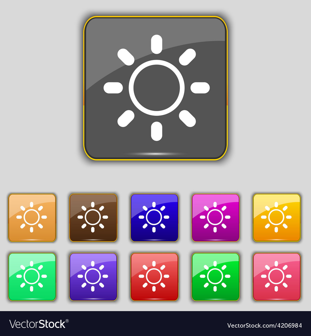 Brightness icon sign set with eleven colored